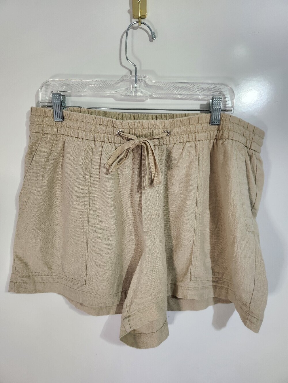 GAP Beige Drawstring Athletic Linen-Blend Shorts, Size Large